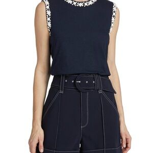 Cinq A Sept Navy Top with White Accents